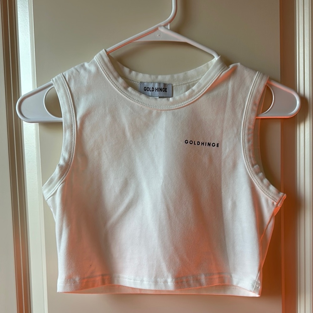 Goldhinge White Sleeveless Crop Top